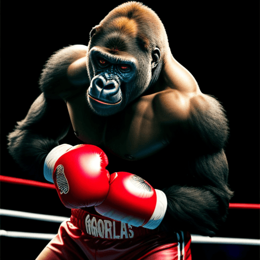 AI generated: gorilla with boxing gloves in a ring
