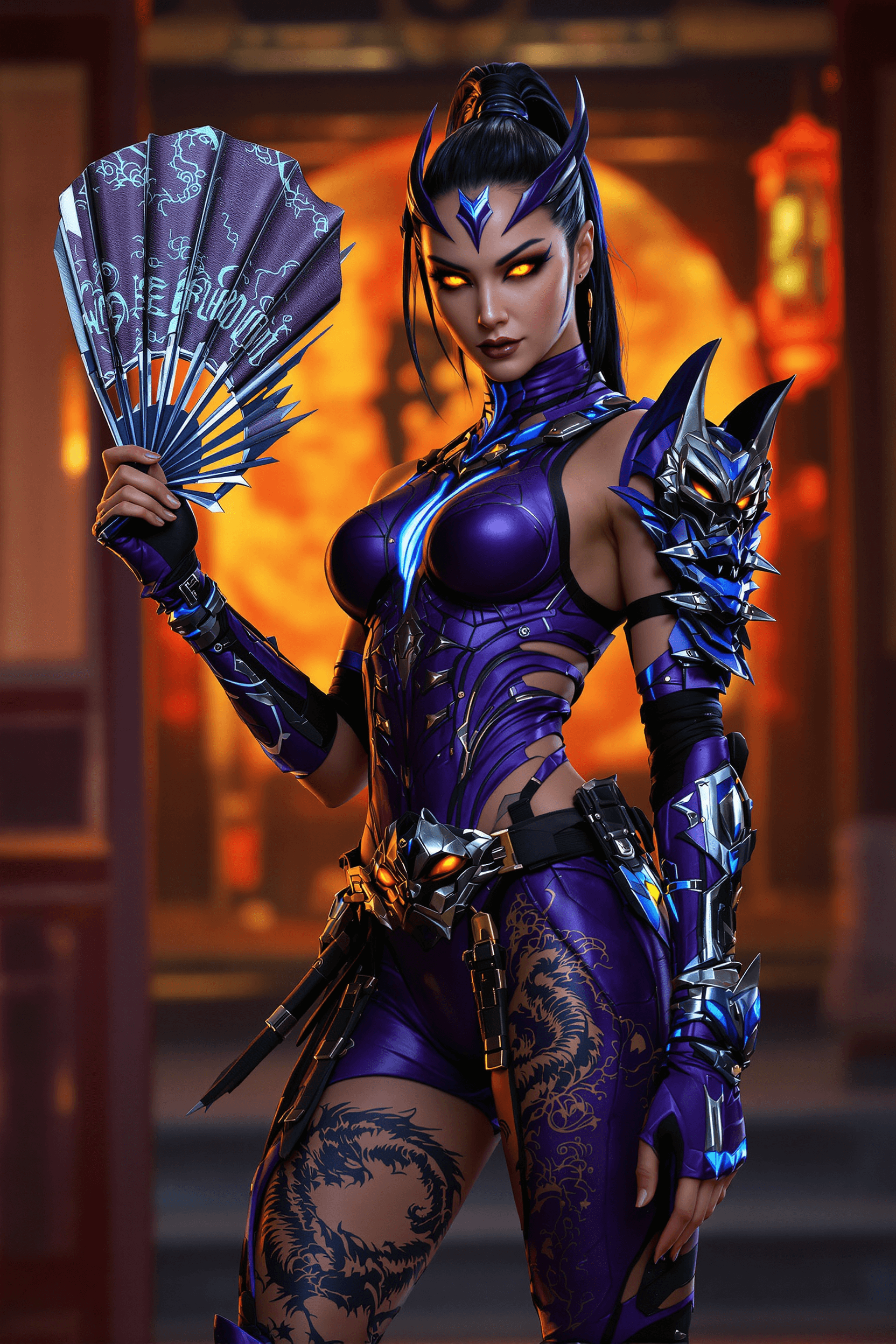 AI generated: Ultra-realistic cyberpunk Kitana, Mortal Kombat character, wearing a sleek and battle-ready cyberpun...