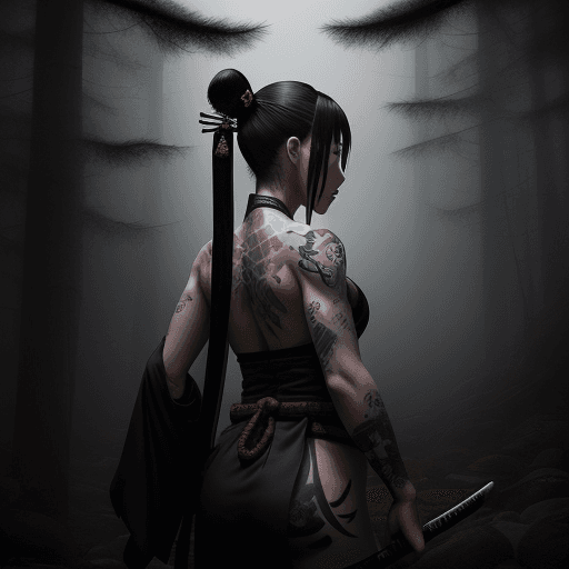 AI generated: Japan, Akane, a mysteriously tattooed samurai, is called upon to protect her people from a supernatu...