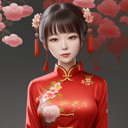 AI generated: chinese red blouse, in the style of dreamy and romantic compositions, floral explosions --ar 24:37 -...