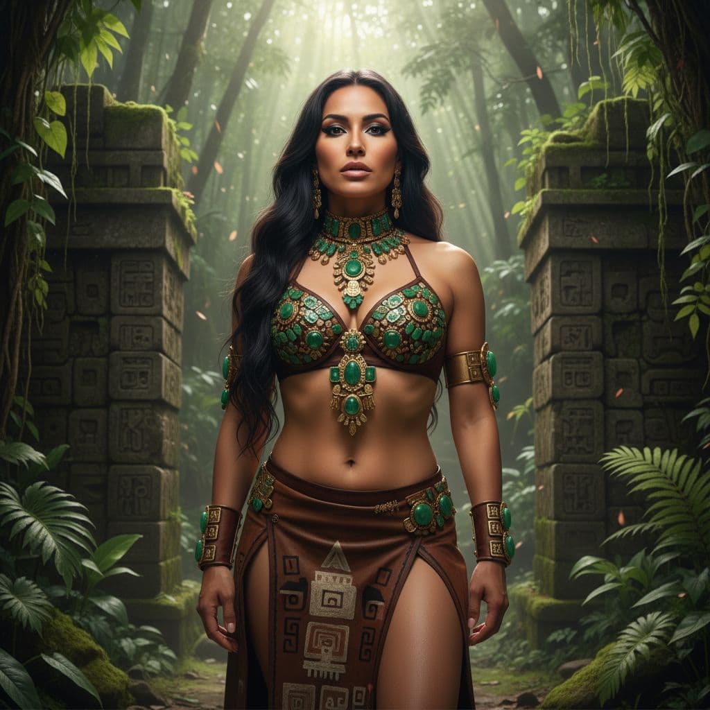 AI generated: A professional photo, hyper realistic textures, cinematic look of  an Adult Aztec Princess, highly d...