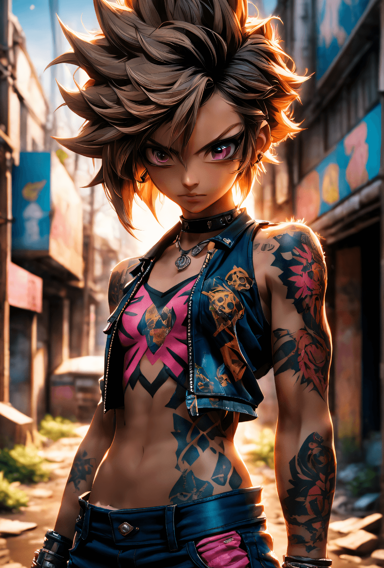 AI generated: anime artwork a photo of a young supermodel with a toned physique, wearing a edgy punk crop top, low...