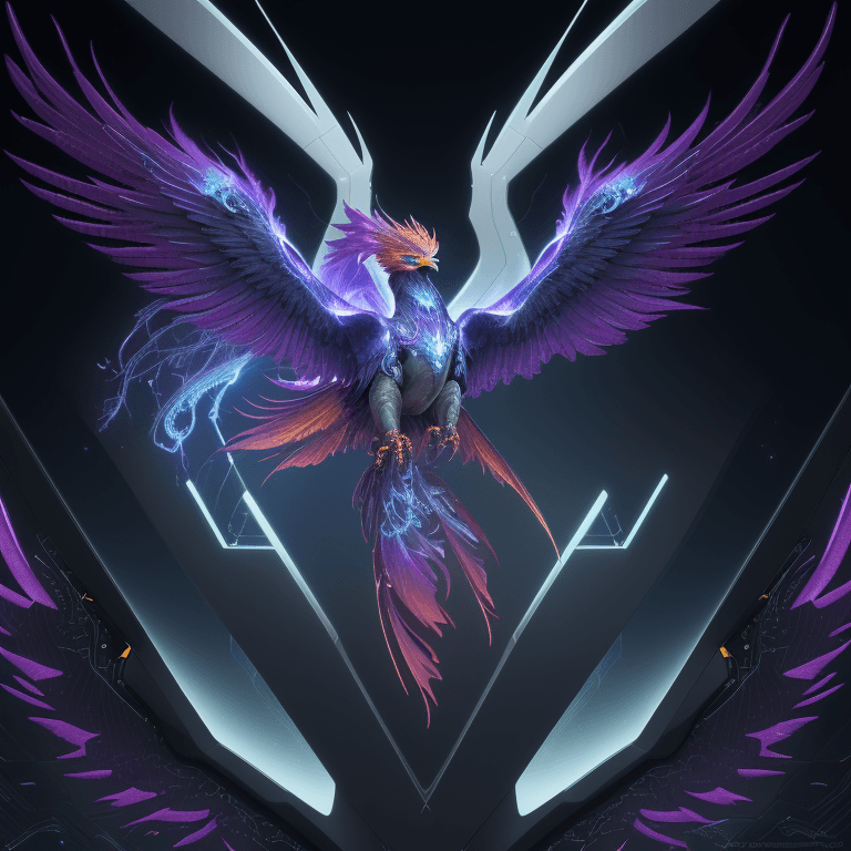 AI generated: Design a sleek and futuristic logo with a close-up shot of a Tech Phoenix, intricately showcasing el...
