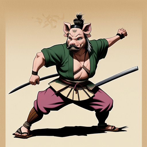 AI generated: wild pig samurai, Stan Sakai style