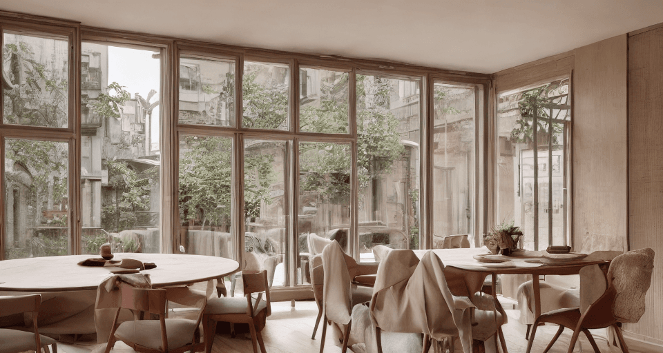 AI generated: high resolution photography interior design, dreamy sunken dining room conversation pit, wooden floo...