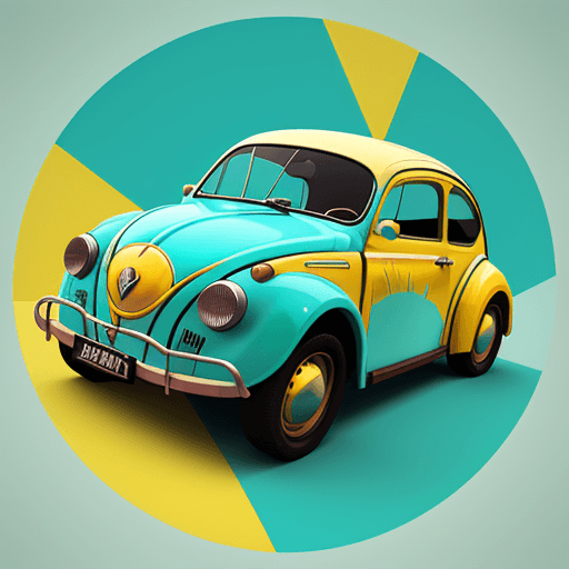 AI generated: logo icon, 3d, fusca,turquoise yellow adventure, graphic design, realistc, High detail RAW color art...