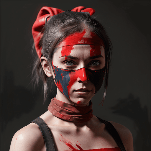 AI generated: a painting of a woman-ninja with red paint on her face, art, inspired by Magali Villeneuve, ninja ou...