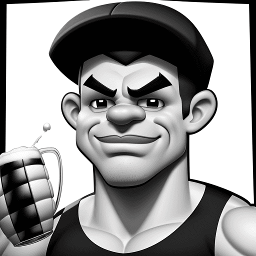 AI generated: a stylized black and white caricature that illustrates a strong soccer Fan, with muscular arms, who ...