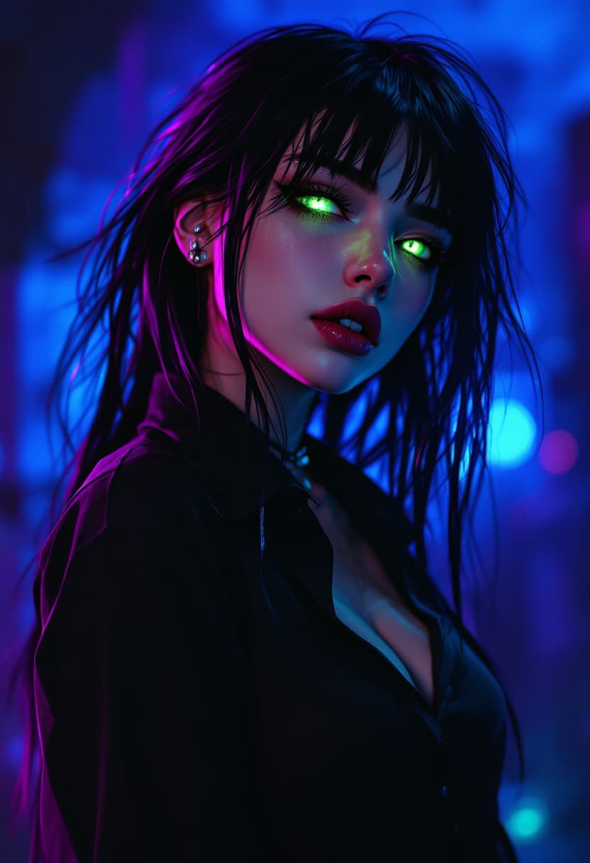 AI generated: Create an anime style girl of cyberpunk vampire babe, Create an anime style girl of the 80s and 90s....