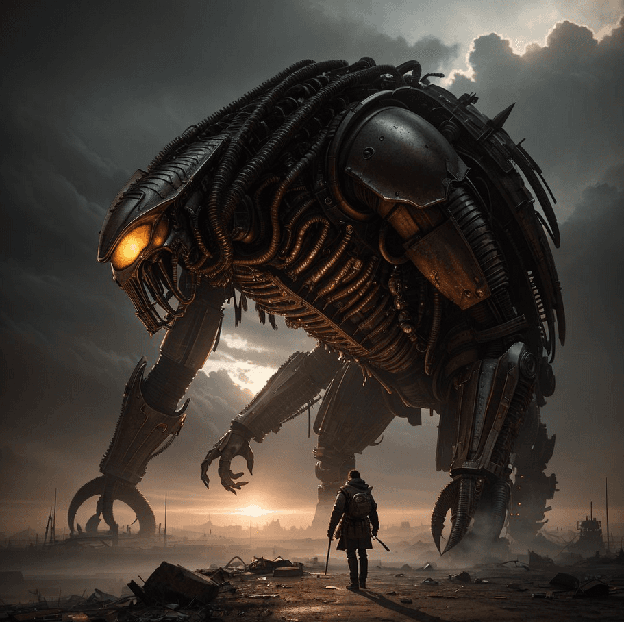 AI generated: Alien planet, a man, wearing a old torn robe-cloack, wind, illustration, eroic stance, perfect face,...