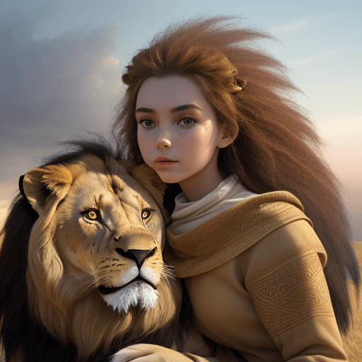 AI generated: a girl and a lion