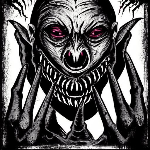 AI generated: Horror black creature,scary old demon,sore face,