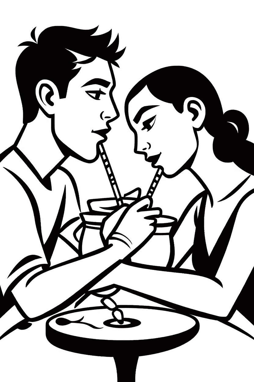 AI generated: Minimalist vector illustration in cubist style inspired by Picasso, depicting a man and a woman at a...