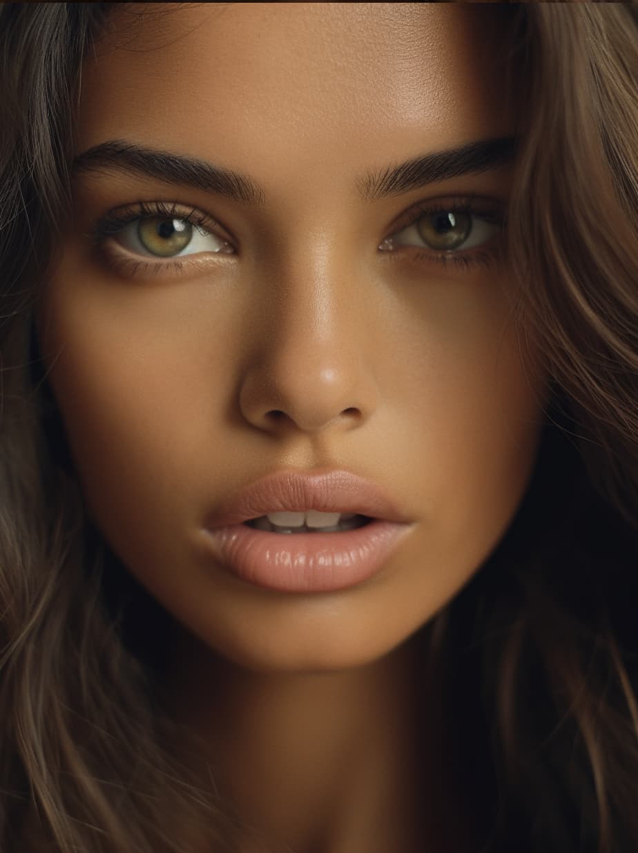 AI generated: a close up of a woman with long hair, by Juan O'Gorman, adriana lima, perfect face , light brown col...