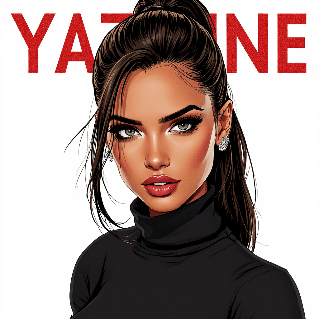 AI generated: Cartoon illustration, comic book cover featuring of a gorgeous Mediterranean woman with a brunette s...