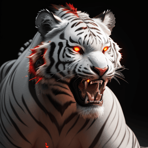 AI generated: ultra photoreal image, 3d octane unreal engine render of awhite  tiger head roaring and dripping wit...