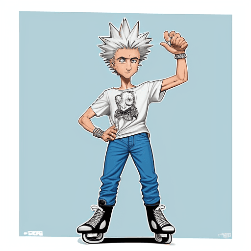 AI generated: crea una imagen de fido dido, cuerpo completo en una patineta, estilo comics y a color, la franela t...