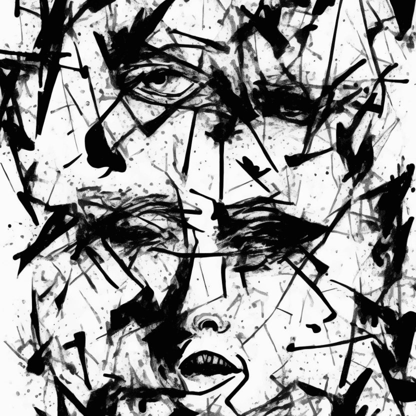 AI generated: abstract faces Negative art Illustration, black drawing on white background