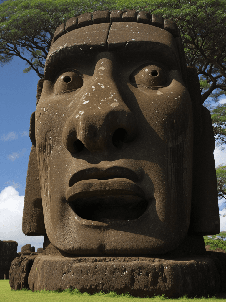 AI generated: A moai, one of the famed, giant stone