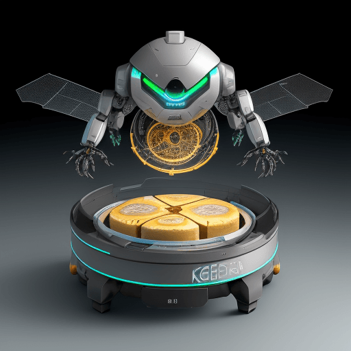AI generated: robo kugel mit großer linse fliegend, 8k