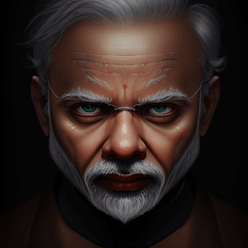 AI generated: Narendra Modi, in dynamic, atmosphere of darkness and horror, dramatic light, highly detailed, packe...