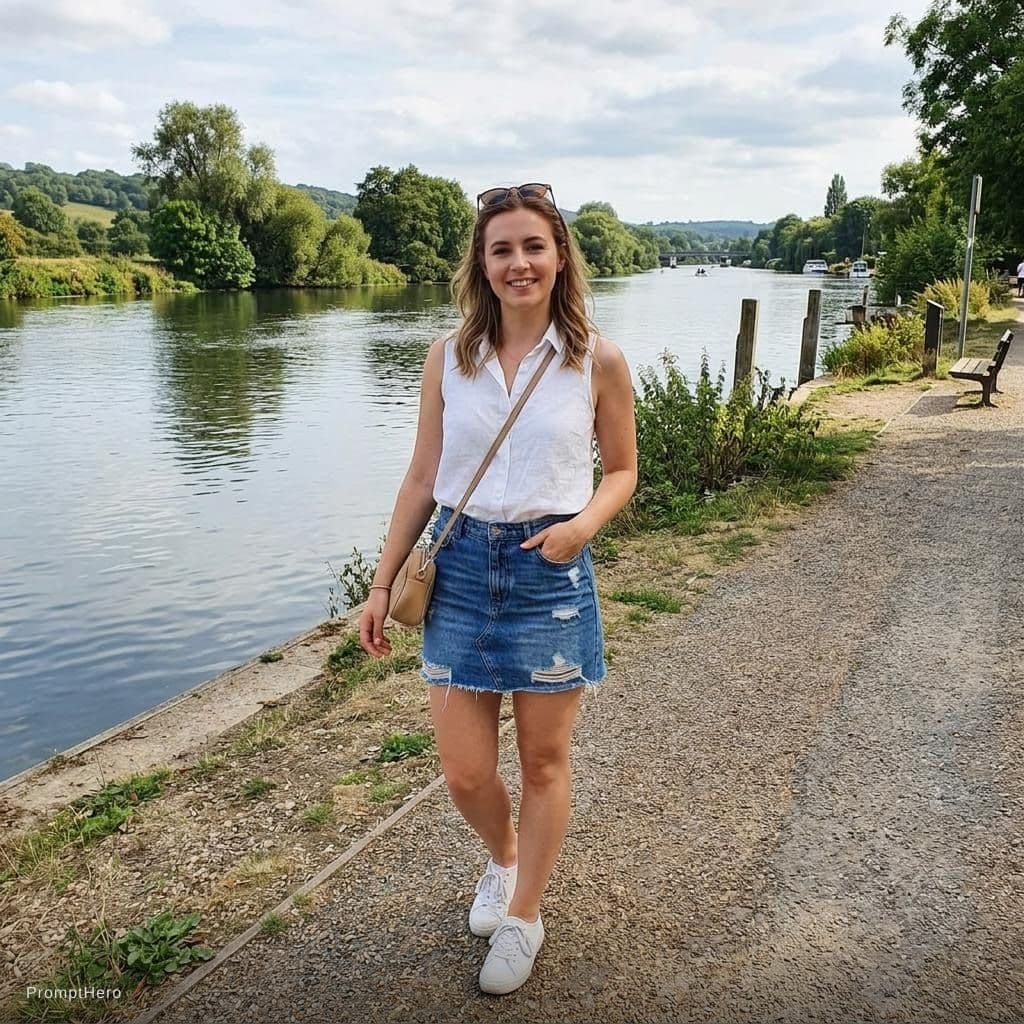 AI generated: Generate a Hot mini skirt girl stand in River side