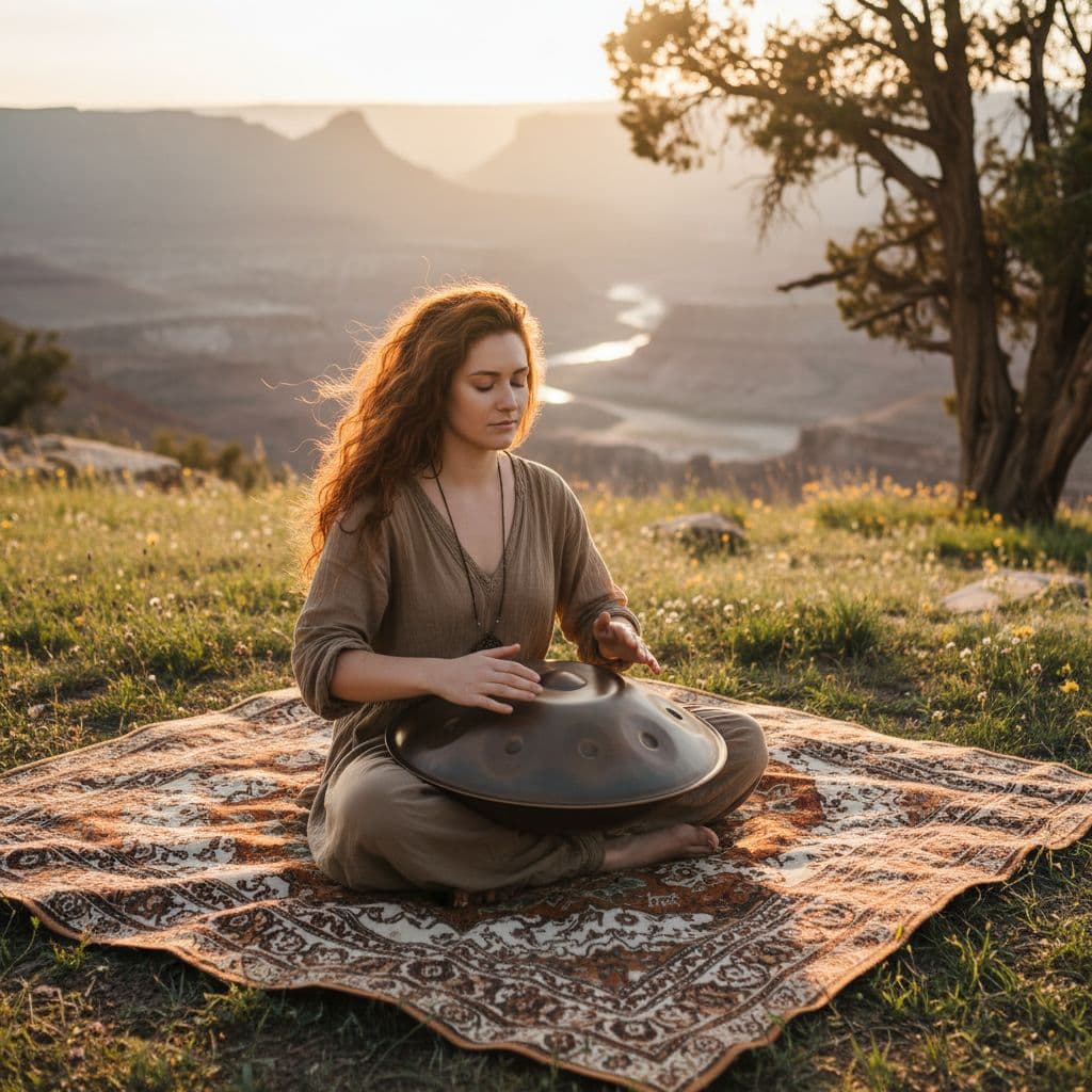 AI generated: american beautiful playing handpan drum