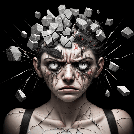 AI generated: shattered fragments on the pain face, describing the mess inside the brain, disturbing the mind, dep...