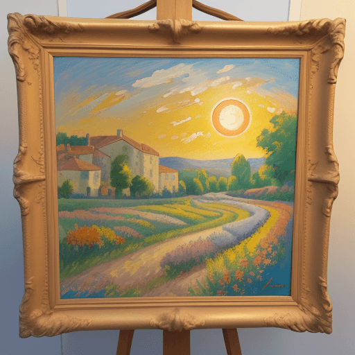 AI generated: impressionist painting on canvas of Provence, in the style of impressionist masters, warm colors, de...
