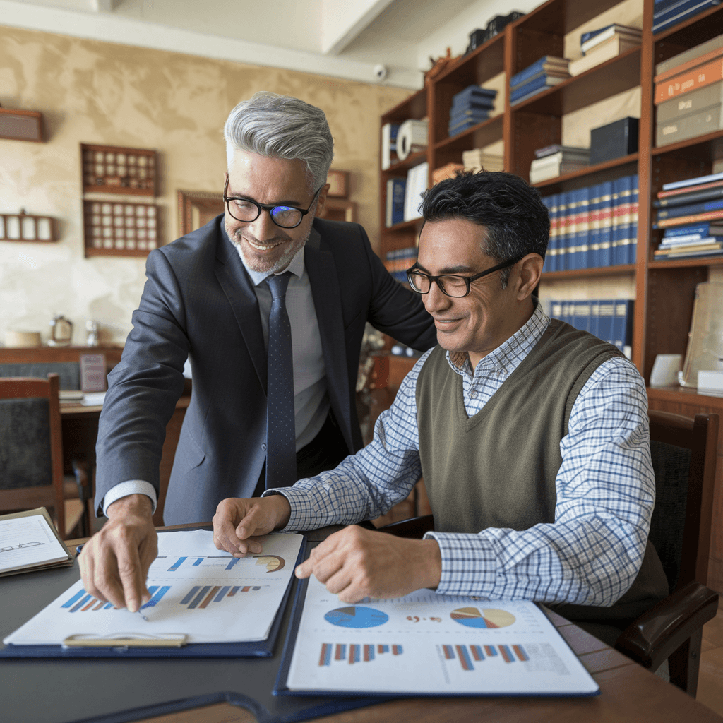AI generated: Image of a friendly financial advisor guiding someone through charts, symbolizing trust and expertis...