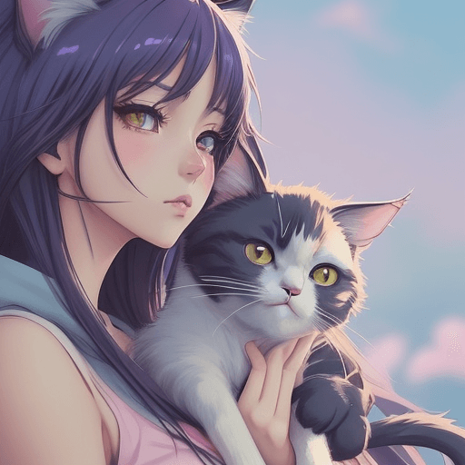 AI generated: a close up of a person with a cat on their shoulder, beautiful anime catgirl, anime catgirl, anime v...