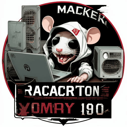 AI generated: Hacker rat , White hat , computers , Big rat , rat , hacker rat , no eyes , jump scary ,logo , 1900s...