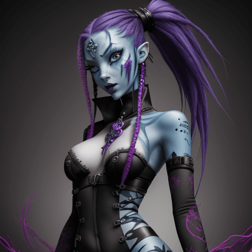 AI generated: avatar 4k Jinx from league of legends, in the style of cybergoth, red threads, midwest gothic, organ...