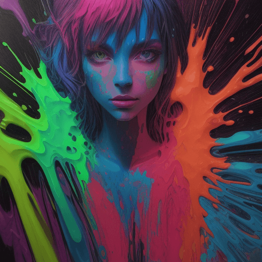 AI generated: psychedelic liquid painting, neon woman colors, green, blue cobalt, ruby red, orange, yellow, pink, ...