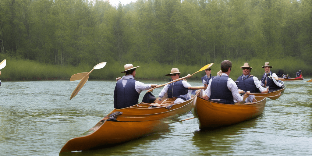 AI generated: The gentlemen's outdoor sporting day with canoes and ATVs