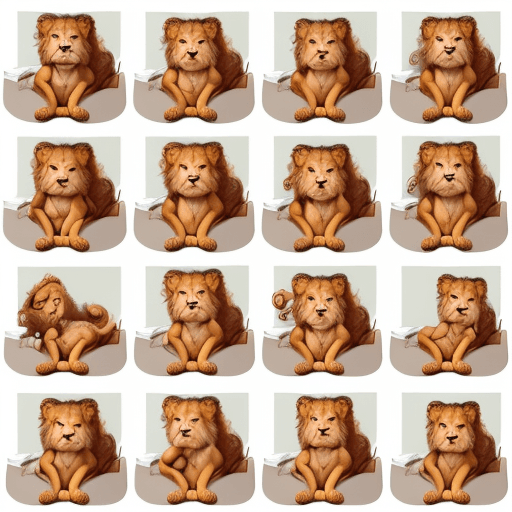 AI generated: consistent character, multiple poses and expressions, contact sheet of a digital drawing cute little...