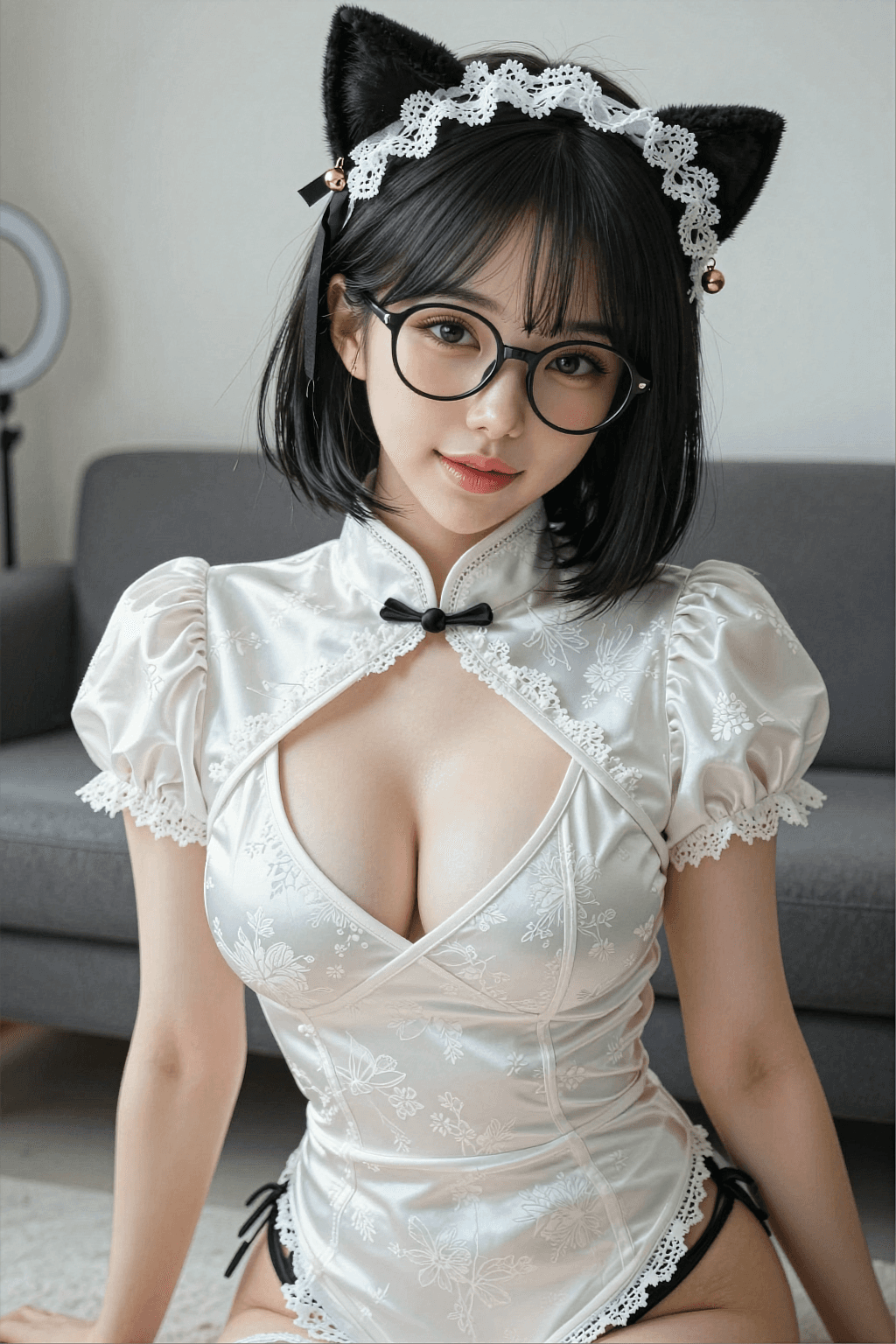AI generated: A highly detailed, photorealistic, cinematic medium shot of a beautiful young East Asian woman posin...