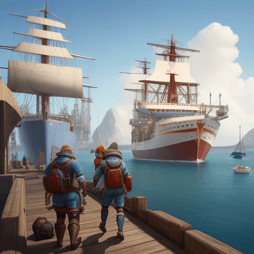 AI generated: explorers and researchers arriving at the port of port saplaya
