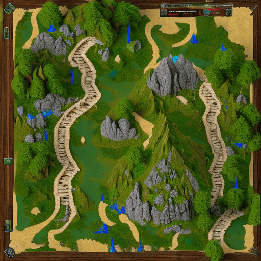 AI generated: Dungeons and dragons Battlemap, top-down view of a long jungle ravine with floodwaters at the bottom...