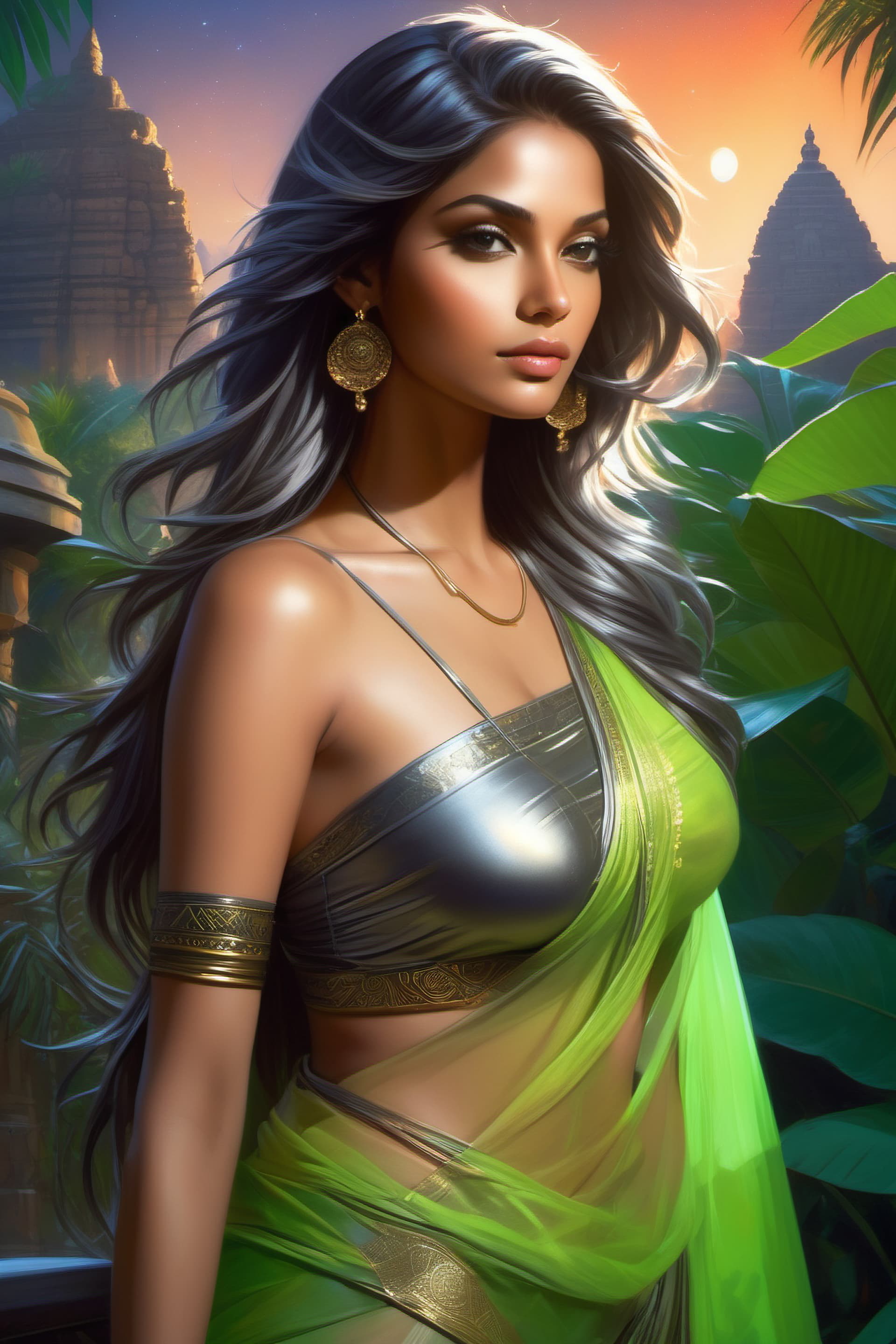 AI generated: masterpiece,best quality, renaissance style girl,dark Silver Long waves hair,Bare shoulder,beautiful...