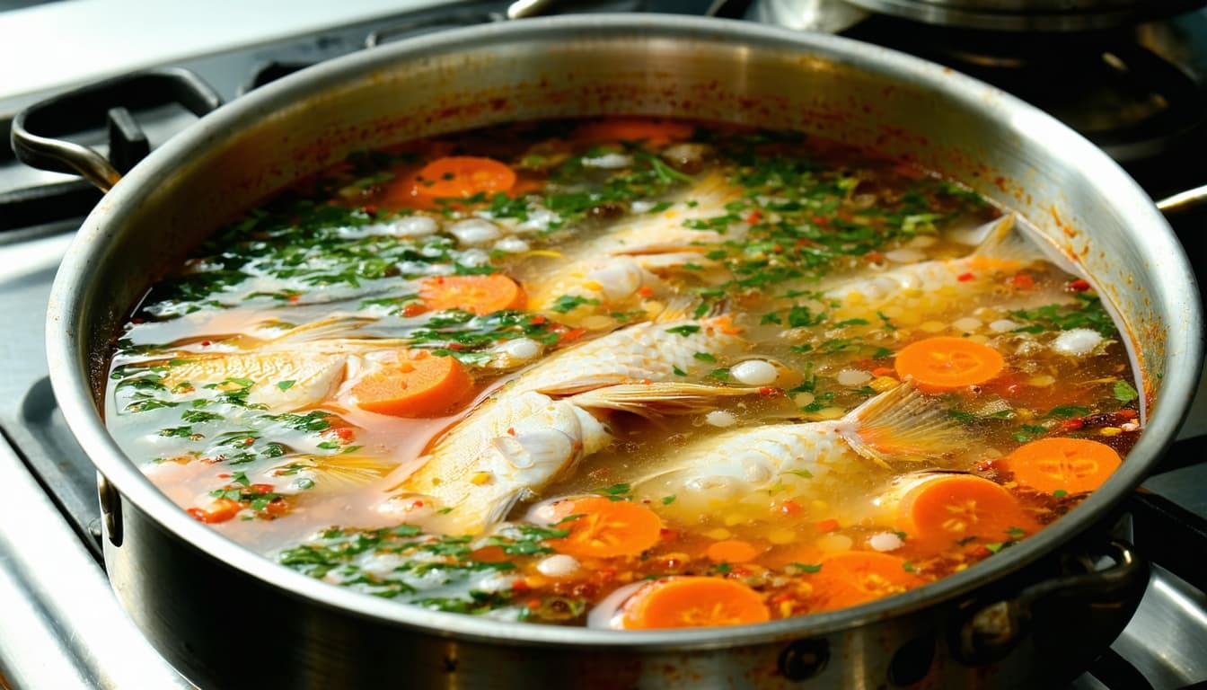 AI generated: Fish soup at home.