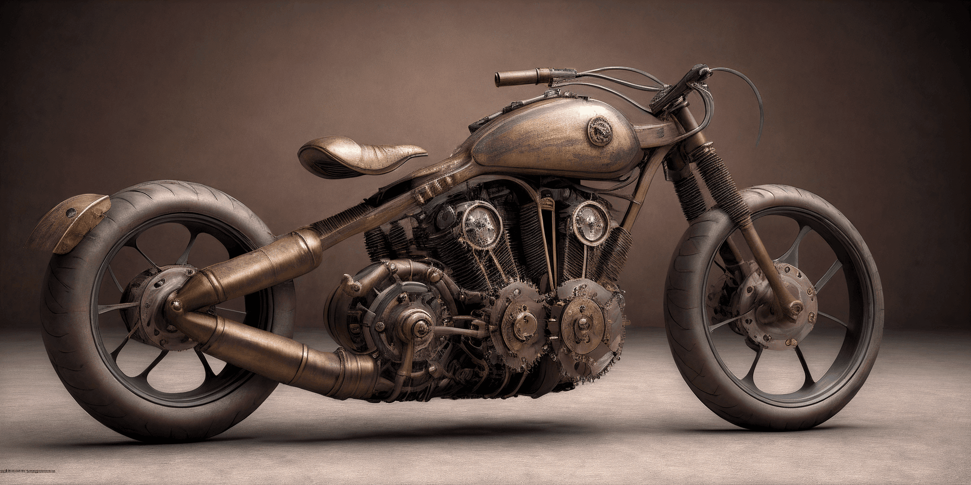 AI generated: steampunk motorbike, impossible machine, technical nonsense