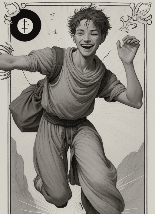 AI generated: Gesture drawing, tarot card, the Fool depicts a youth walking joyfully into the world. He is taking ...