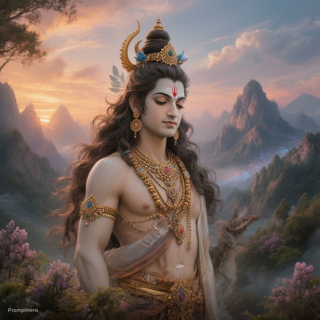 AI generated: Bhagwan shiv or parvati ji sath me khade hai shiv sapne me unke upr gubara bana huwa hai or usme par...