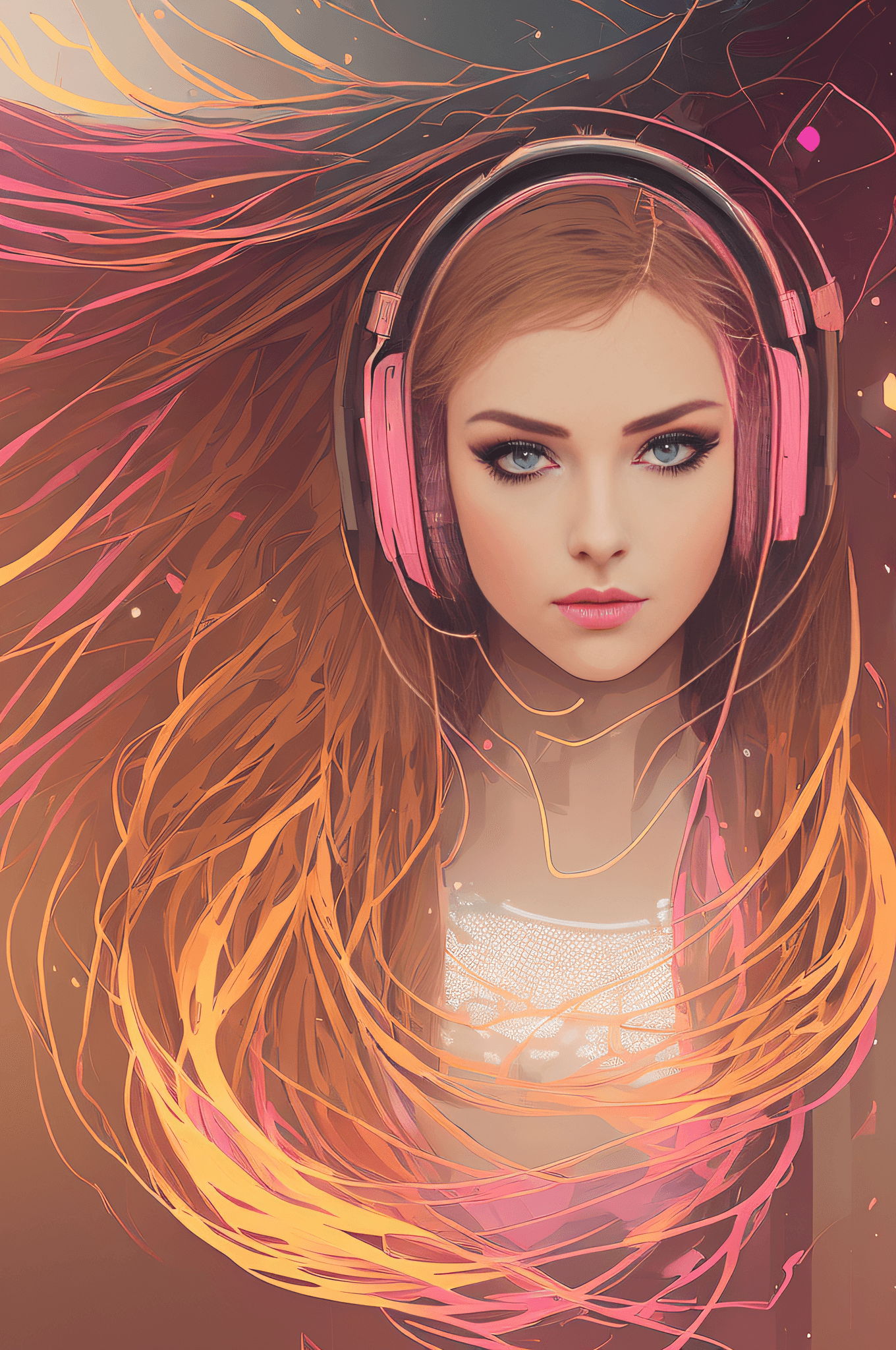 AI generated: snthwve style nvinkpunk (symmetry:1.1) (portrait of floral:1.05) a photo of young (woman:1.5) with l...