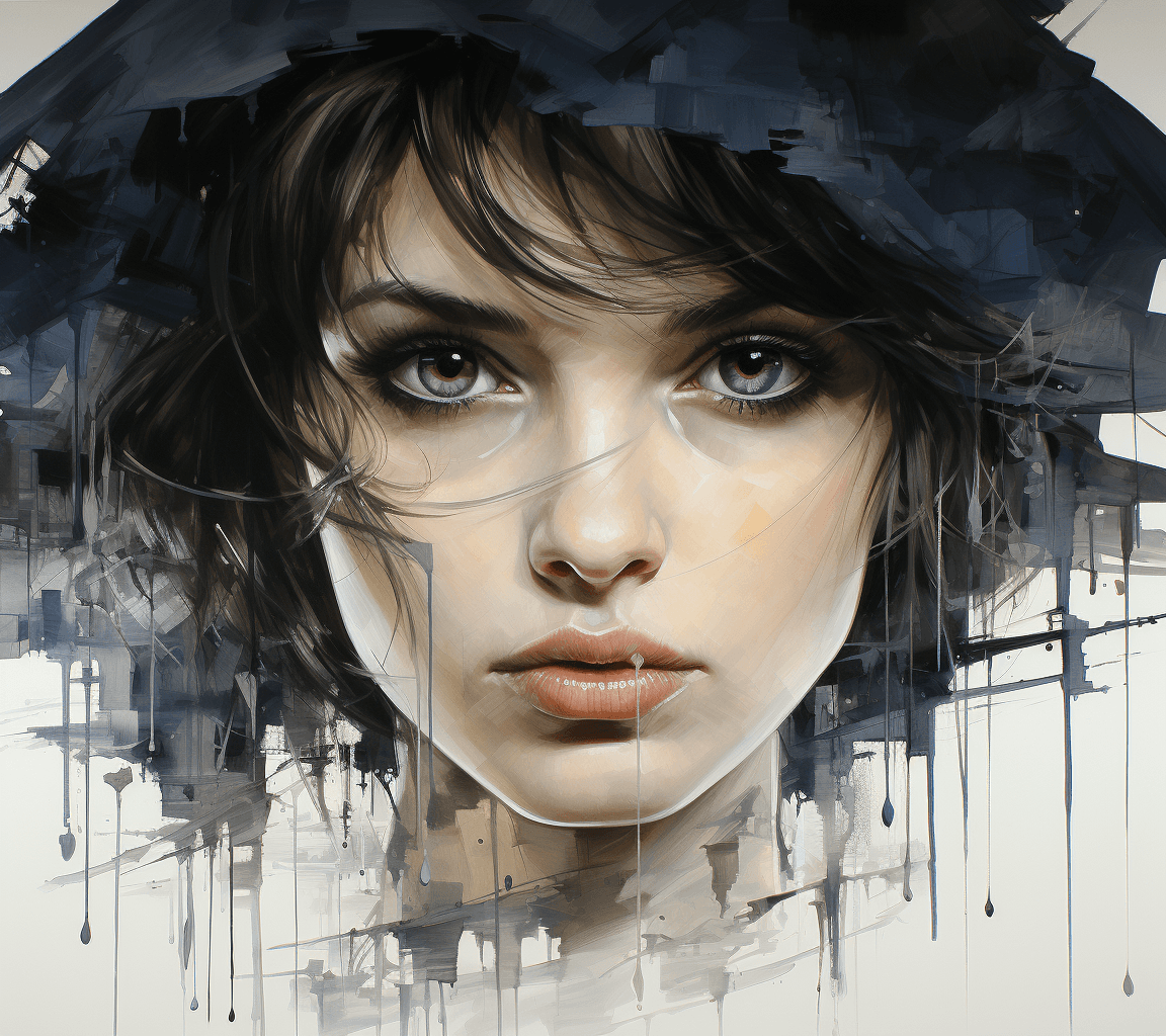 AI generated: a black and white drawing of a woman with a black eye, in the style of realistic marine paintings, n...