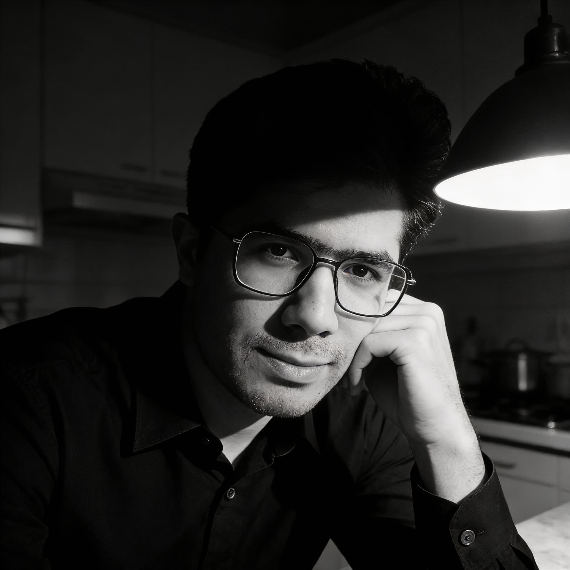 AI generated: Extreme close-up raw-style photo with added grain and high contrast, featuring a man sitting relaxed...