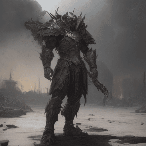 AI generated: a heavily armored Warhammer chaos warrior, by Thomas Cole and Wayne Barlowe, highly details, high co...