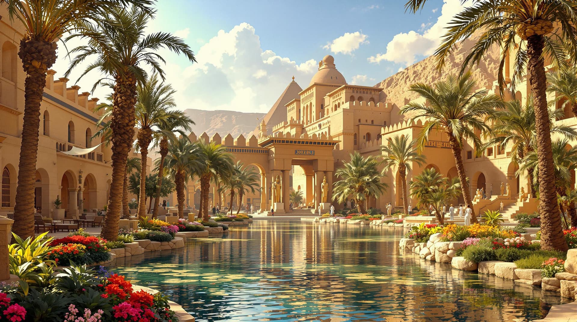 AI generated: a higly detailed photo of the ancient egypt capitol (in the year 300BC) , the royal palace in capita...