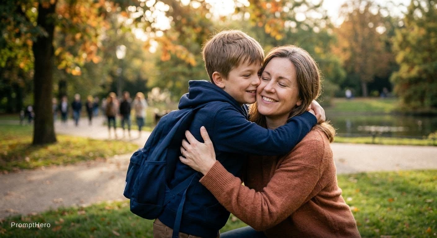 AI generated: Mother son sharing a passionate kiss 